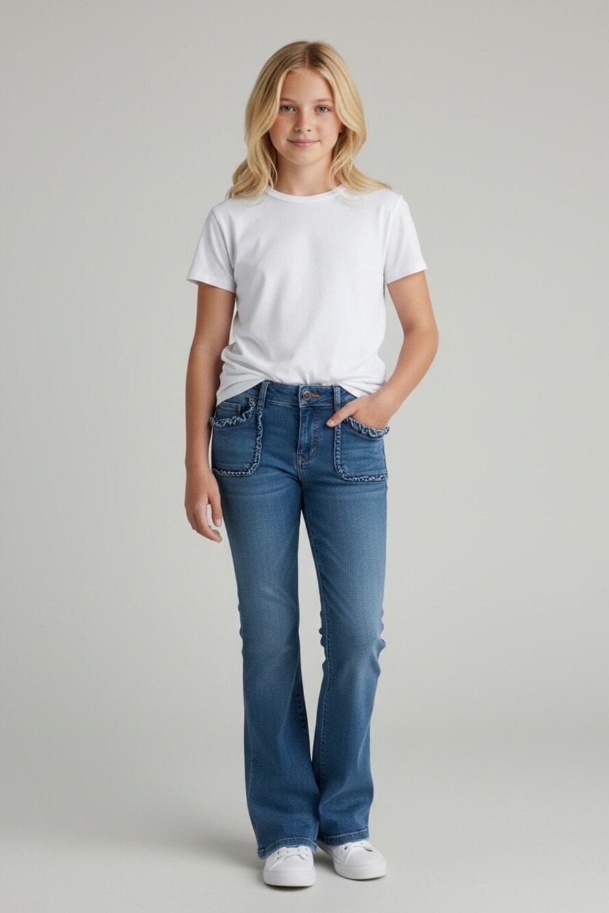 Gymboree Girls Jeans Size 10 Blue Stretch Denim Bootcut Bow Pocket Pants